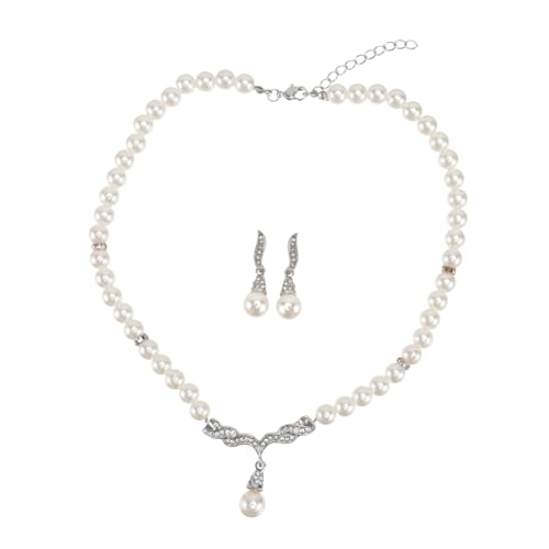 Beavorty 1 Satz Elegantem Perlenschmuck für Frauen Ohrringe Halskette Hochzeiten Festliche Anlässe Hautfreundliches Material Auffälliges Design von Beavorty