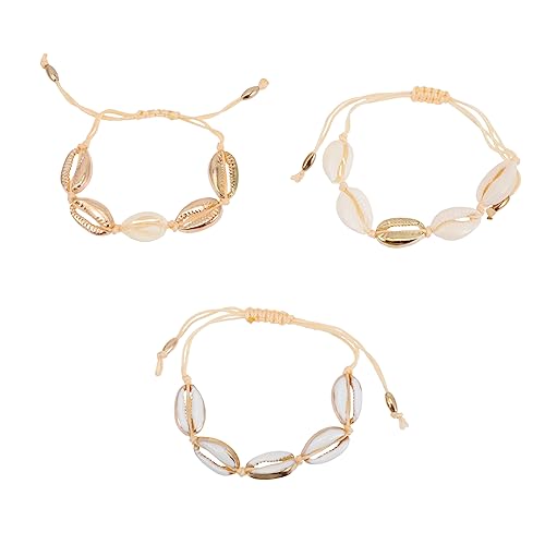 Beavorty 1 Satz Gewebtes Armband Häkeln Kaurischnecke Hülse Schale Fußkettchen Strand Verstellbares Muschelarmband Muschel-Charm-Armband Legierung 3 Stück von Beavorty