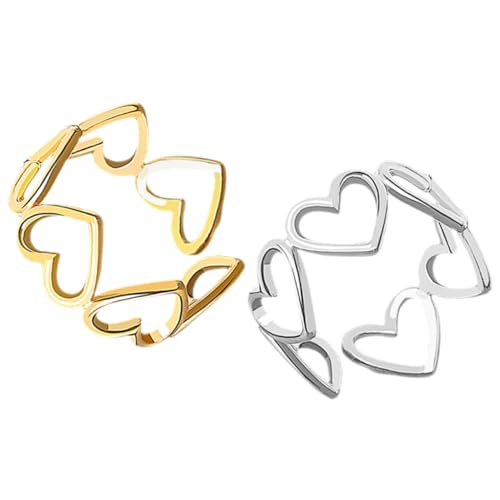 Beavorty 1 Satz Herzringe Für Damen Offene Finger Ringe Minimalistische Schmuckstücke Platin Goldfarbe 2 Stück von Beavorty