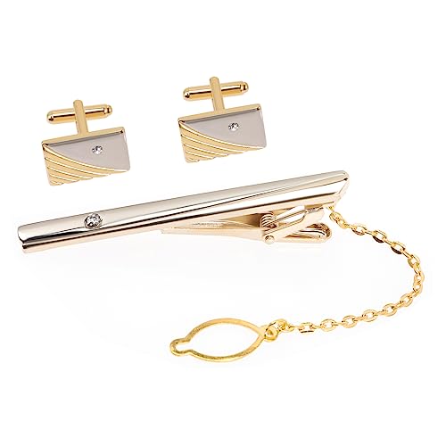 Beavorty 1 Satz Krawattenklammer Manschettenknöpfe für Herren Goldene Krawattennadel mit Eleganten Cufflinks Accessoire für Business Hochzeiten Partys Langlebig von Beavorty