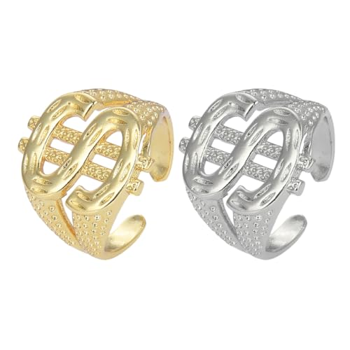 Beavorty 1 Satz Offene Ringe Für Herren Verstellbare Geldsymbol Ringe Funkelndes Finger Schmuck Für Männer Und Langlebig Silber Und Gold 2 Stück von Beavorty