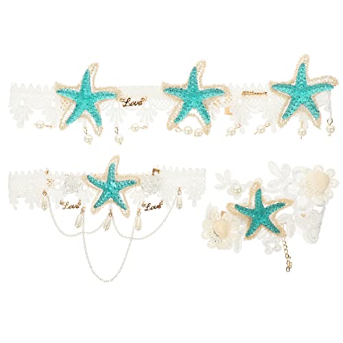 Beavorty Seestern Haarband Set Mit Haarschmuck Perlen-halskette Und Handgelenkschmuck Für Mädchen Für Partys Hochzeiten Und Festliche Anlässe von Beavorty