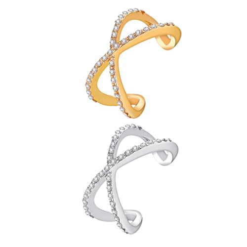 Beavorty 1 Satz Verstellbare Kreuz Ringe Mit Rhinestones Doppellagig Modischer Schmuck Für Damen Für Besondere Anlässe Und Alltag 2 Stück von Beavorty