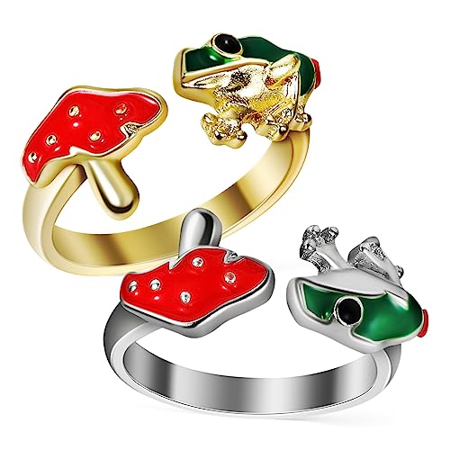 Beavorty 1 Satz Verstellbarer Damenring Mit Frosch Pilzdesign Aesthetischer Schmuck Für Neujahr Weihnachten Langlebig Hypoallergen 2 Stück von Beavorty