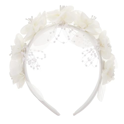 Beavorty 1stk Stirnband Haargummis Für Frauen Perlenblumen-kopfschmuck Gothic-cosplay-stirnbänder Diademe Für Mädchen Haargummis Für Mädchen Stoff Die Blumen Weiß Mode Braut von Beavorty