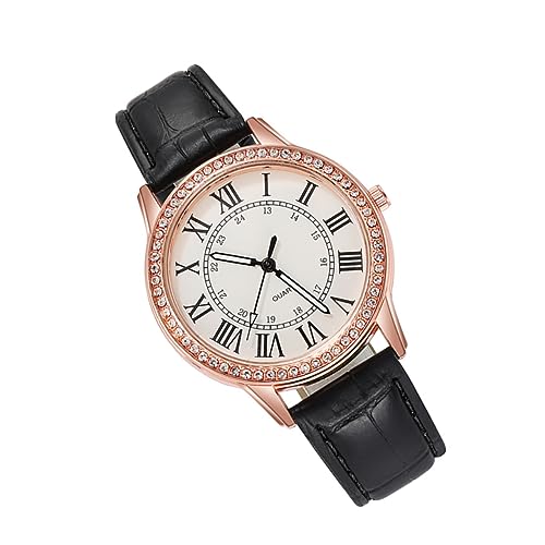Beavorty 1 Stück Damen Quarz Armbanduhr mit Funkelndem Ziffernblatt Schwarzem Lederarmband Vielseitig für Casual Uhr für Frauen von Beavorty