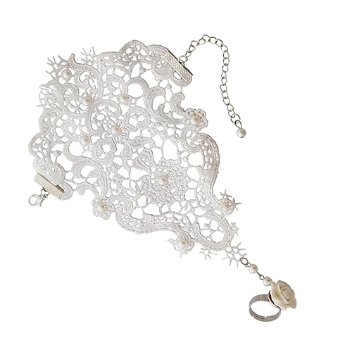 Beavorty 1 Stück Hochzeit Finger Ring Armband Eleganter Spitze Integriertes Hand Schmuck für Besondere Anlässe Romantische Tägliche Nutzung von Beavorty