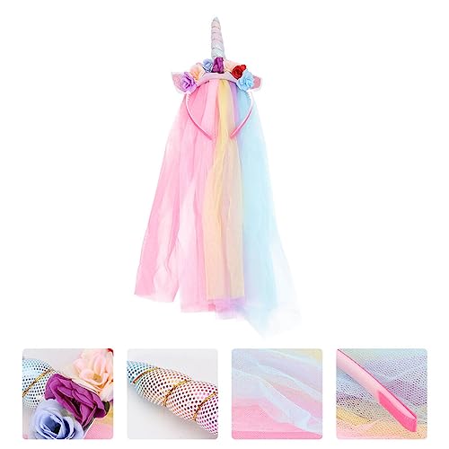 Beavorty 1stk Einhorn-mesh-stirnband Für Kinder Einhorn Blumenkrone Einhorn Haarband Regenbogen-einhorn-stirnband Partei- Stirnband. Hair- Reifen Zubehör Weiß Künstliche Mädchen Mode von Beavorty