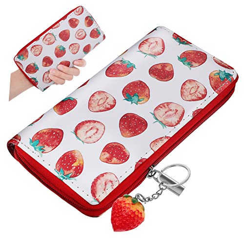 Beavorty 1 Stück Langer Erdbeer Geldbeutel PU für Frauen Stilvolle Geldbörse mit Münzfächern und Kartenhaltern für Alltag Reisen und von Beavorty