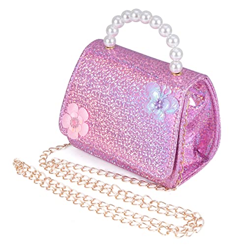 Beavorty 1 Stück Mini Pearl Handbag für Kreative Blumenmuster Umhängetasche mit Kette Leichte und Crossbody Bag Rosa für Junge Mädchen Vielseitig Einsetzbar als Handtasche oder von Beavorty