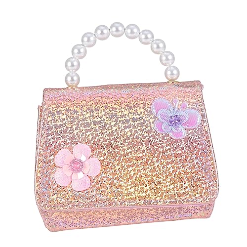 Beavorty Goldene Junge Mädchen Umhängetasche Mit Perlenmuster Mini Handtasche Mit Perlengriff Und Abnehmbarem Schultergurt Perlen Tasche Für Mädchen von Beavorty