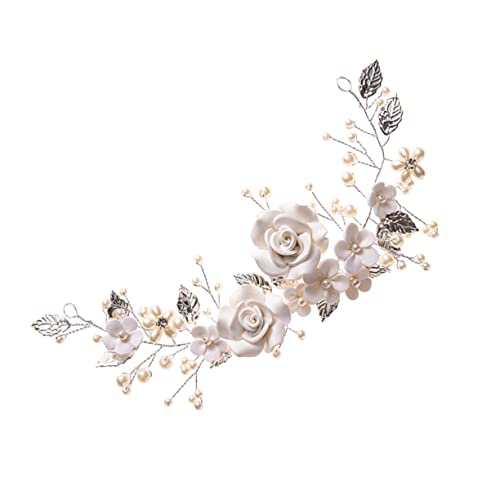 Beavorty 1stk Rebe Perle Tiara Perlenstirnbänder Stirnbänder Mit Perlen Kopfschmuck Für Frauen Hochzeit Haarband Haarschmuck Für Damen Weiche Keramikblumen Weiß Stirnband Braut Fein von Beavorty