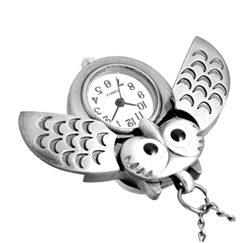 Beavorty Retro Katze Kopf Uhr Vintage Taschenuhr Im Eulen Design Süße Kettenuhr Für Damen Und Herren Perfektes Für Familie Und Freunde Silber von Beavorty