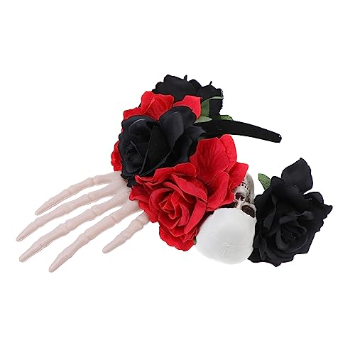 Beavorty 1stk Schädel-hand-stirnband Tag Des Toten Blumenkronen-stirnbandes Halloween-skelett-stirnband Tag Der Toten Kostüm Halloween-blumen-stirnband Requisiten Fräulein Stoff Rose von Beavorty