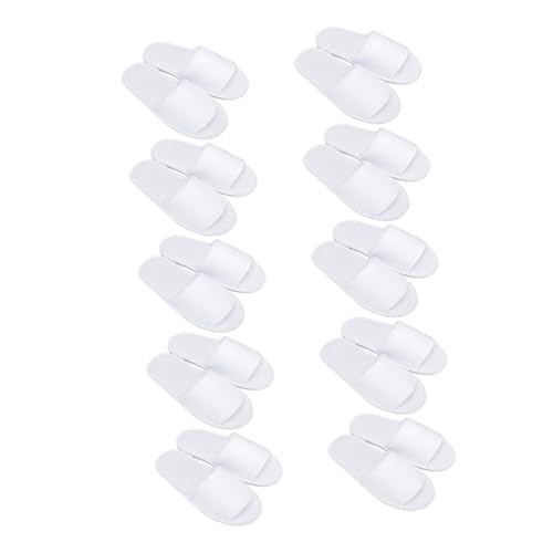 Beavorty 10 Paare Einweg Slipper Weiß Halb Offene Zehen Hausschuhe aus Baumwollstoff für Hotel Spa Gäste Damen Herren Komfortable Rutschfeste Atmungsaktive Reise Pantoffeln von Beavorty