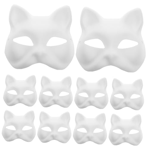 Beavorty 10er Set Weiße Katzenmasken Zum Bemalen Unbemalte DIY Katzenmasken Für Kreative Kostümpartys Halloween Und Cosplay Veranstaltungen Ideal Für Und Erwachsene von Beavorty