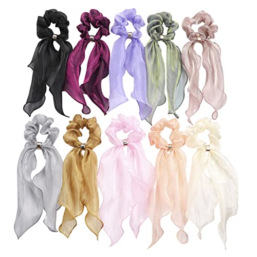 Beavorty 10st Knuspriger Schal Bogen Chiffon Haar Schals Binden Elastischer Haarbandschal Aus Satinseide Haargummi Mit Pferdeschwanzhalter Haargummis Haar Accessoires Mädchen Damen Schleife von Beavorty