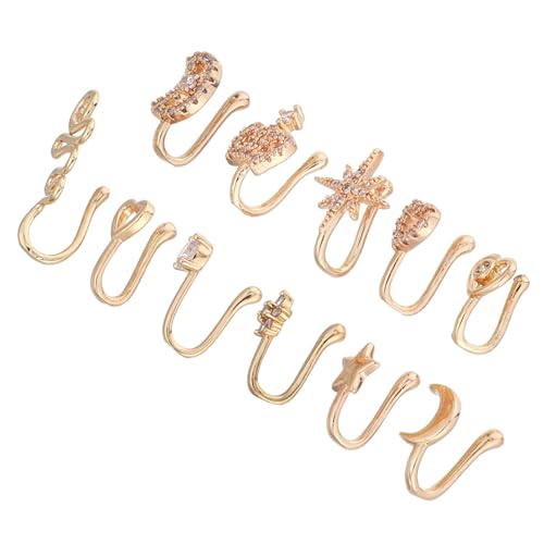 Beavorty 11 Stück Teiliges Non Piercing Nose Rings aus Robustem Kupfer Leichte Schmerzfreie Fake Nose Clips für Frauen und Männer Stilvoller Schmuck Frei von Piercing Vielseitig von Beavorty