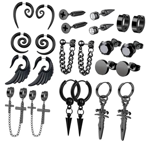 Beavorty 12 Paare Schwarzes Ohrringe Set für Männer Punk Teilig Ohrstecker Dangle Creolen für Partys Konzerte Geburtstage Besondere Anlässe Beavorty 12 Paare Schwarzes Ohrringe Set für Männer Punk Teilig Ohrstecker Dangle Creolen für Partys Konzerte Geburtstage Besondere Anlässe von Beavorty
