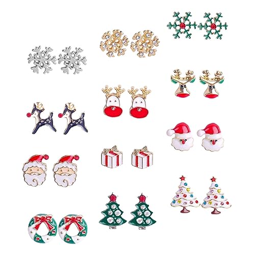 Beavorty 12 Paare Weihnachtsohrringe mit Funkelndem Diamantdesign für Frauen Festlicher Schmuck für Besondere Anlässe und Alltag Vielseitig Einsetzbar mit Verschiedenen Farben und Stilen von Beavorty