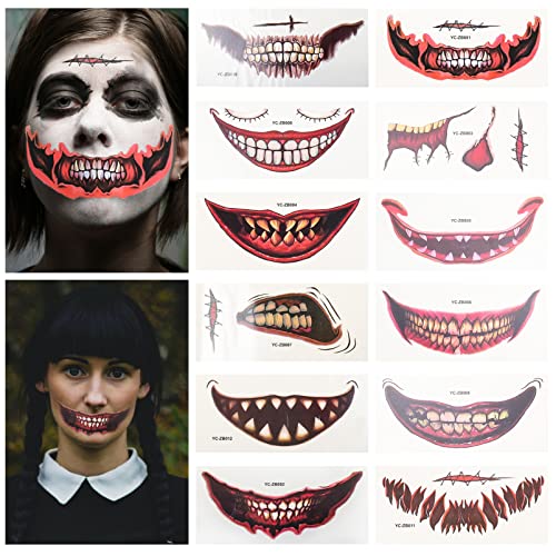 Beavorty Gesichtsaufkleber Horror Mund Aufkleber 12 Stück Halloween Temporäre Tattoos Für Party Karneval von Beavorty