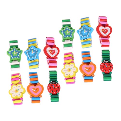 Beavorty 12 Stück Teiliges Bunte Holzuhren Langlebig Leicht Tragbar Lustiges Cartoon Armbanduhr Stilvolles Accessoire für Jungen Mädchen als Partygeschenk und Mitgebsel von Beavorty
