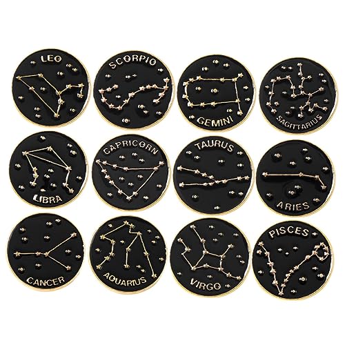 Beavorty 12 Stück Teiliges Emaille Broschen Set mit Zodiac Motiven Stylische Abzeichen für Rucksäcke Metallbroschen für Modebewusste Geschenkideen von Beavorty