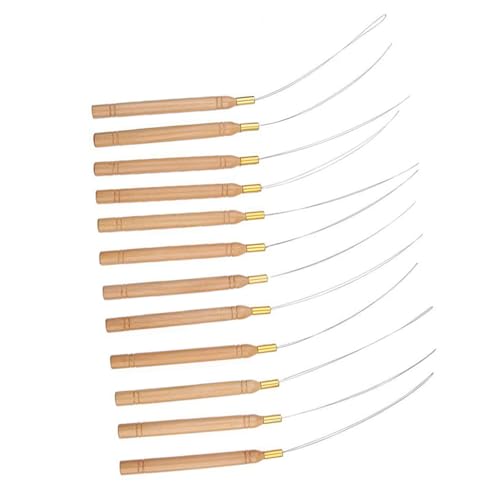 Beavorty 12 Stück Teiliges Haarverlängerungs Holzgriff Häkelnadel Haar DIY Loop Werkzeug Micro Ring Einfädler für Professionelle Haarverlängerungen und Flechtfrisuren von Beavorty