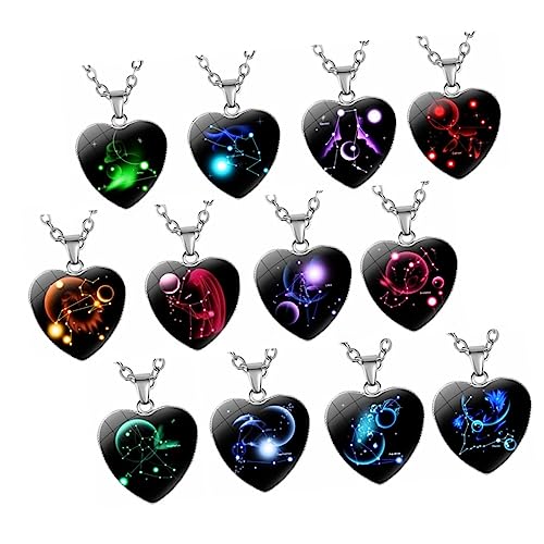 Beavorty 12 Stück Teiliges Herzanhänger mit Tierkreiszeichen Alloy Nekel mit Zufälligem Geburtstagsgeschenk für Frauen von Beavorty