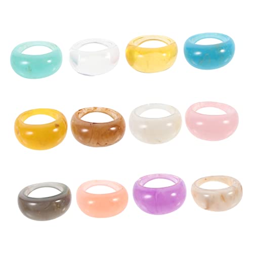 Beavorty 12stücke Harzringe Für Frauen Retro Klobige Ringe Finger Ringe Farbige Für Party Tanzbankett Alltag Klein Leicht Für Weihnachten Erntedankfest Neujahr Valentinstag Jahrestag von Beavorty