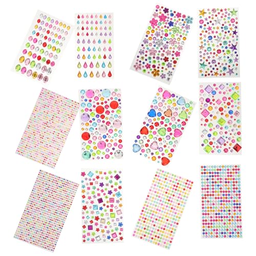 Beavorty 12blätter Selbstklebende Strasssteine Edelstein-aufkleberbögen Kristallverzierung Für Bastel-gesichts-edelstein-aufkleber Augen-make-up-strasssteine Acryl-gesichts-edelsteine Make- von Beavorty