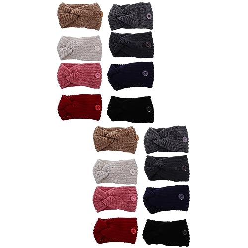 Beavorty 16 Stk Strickstirnband Mit Knöpfen Knoten Turban Haarbänder Yoga-haargummi Fadenkreuz Wickeln Kreuz Stirnband Kopfbandhalter Mit Knöpfen Fitness-haarband Mann Häkeln Knopf Garn von Beavorty