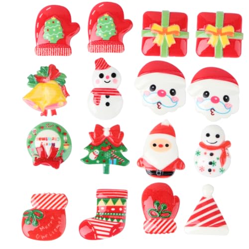 Beavorty 16 Stück Teiliges DIY Weihnachtsdeko Kleine Weihnachtsmützen und Adornments aus Strapazierfähigem Resin für Party Kleidung und Kühlschrankdekoration von Beavorty