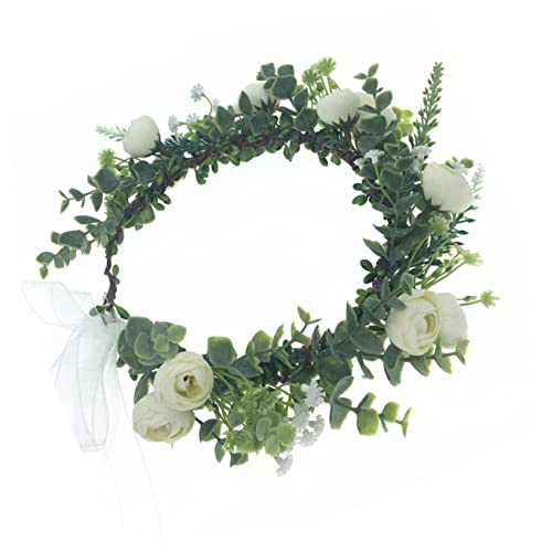 Beavorty 1Stk Accessoires für Hochzeitskleider brautkranz kopfschmuck floraler Kopfschmuck Tiara Kranz-Stirnband Hochzeit Haarband Mori-Abteilung Kopfbedeckung grüne Pflanzen Urlaub Weiß von Beavorty