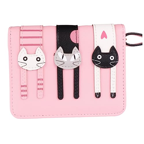 Beavorty Katzenmuster Damen Geldbörse Kurze Reißverschluss Geldbörse Mit Münzfach Für Karten Und Geld Süßes Design Für Mädchen Rosa Pu von Beavorty