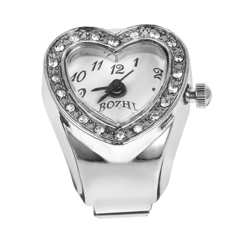 Beavorty 1Stück Elastische Fingeruhr Herzform Quarz Ziffernring Uhr Retro für Damen Herren Perfektes Festivalgeschenk Bequeme Fingeruhr für Freizeit Besondere Anlässe von Beavorty