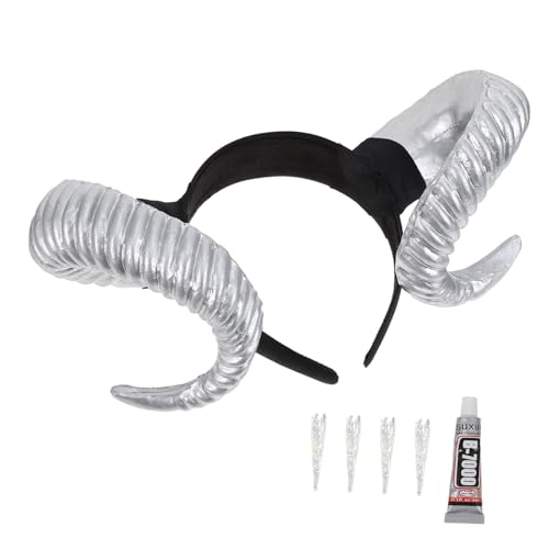 Beavorty Weihnachtskarneval Maskiert: Schafhorn-haar-stirnband Cosplay-foto-requisiten Silbernes Weihnachts-stirnband von Beavorty