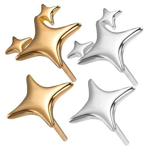 Beavorty 2paare Sternohrringe Asymmetrische Ohrstecker Für Frauen Mädchen Teenager Klassische Metallfarben Strapazierfähiges Silbermaterial Vielseitig Für Alltag Und Anlässe von Beavorty