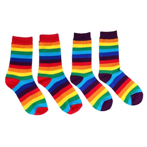 Beavorty 2 Paare Bunte Baumwollsocken mit Regenbogenstreifen Mittellange Sportsocken für Herren und Damen Atmungsaktiv Elastisch Strapazierfähig und Feuchtigkeitsabsorbierend für Winter von Beavorty
