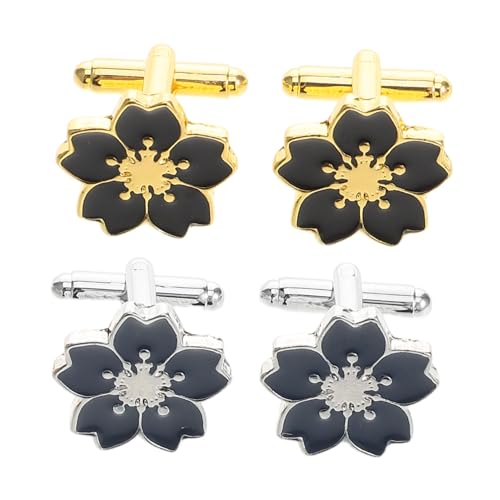 Beavorty 2 Paare Japanische Kirschblüten Manschettenknöpfe für Damen Elegantes Langlebig Kreatives Design Business Hemd Accessoires für Formelle Anlässe Gold und Silber von Beavorty