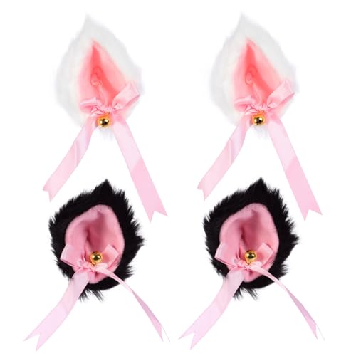 Beavorty 2 Paare Katzenohren Haarspangen Cosplay Haarschmuck mit Glöckchen Niedliche Katzenohren Haarklammern für Kostümpartys Fotoshootings Vielseitig Leicht von Beavorty