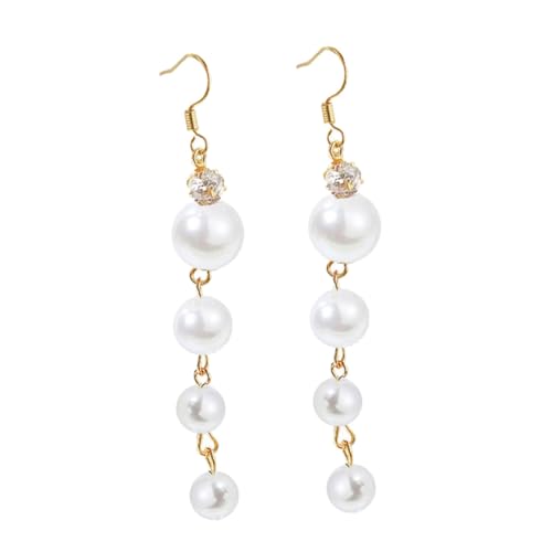 Beavorty 2 Paare Lange Perlenohrringe Damen Silber Ohrhänger Elegant All Match Ohrschmuck für Festliche Anlässe und Alltag von Beavorty