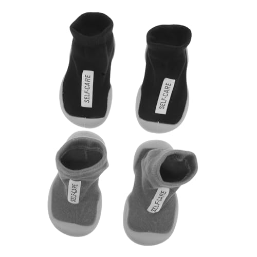 Beavorty 2 Paare Lauflernschuhe mit Rutschfester Atmungsaktiver Baumwoll-Socke Weiche Gummisohle Innenschuhe für Neugeborene Kleinkinder Jungen und Mädchen von Beavorty