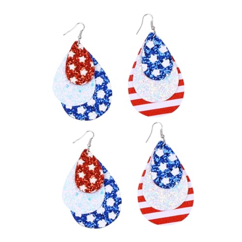 Beavorty 2 Paare PU Ohrringe Damen Wasserfallform Dreilagig Leichte Ohrringe Schmuck für Frauen und Mädchen Independence Day Accessoire von Beavorty