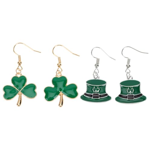 Beavorty 2 Paare Patrick's Day Ohrstecker Langlebiger Legierung Grün Emaillierte Kleeblatt und Hut Designs Leichte Festival Accessoires für Damen zu Kostüm und Themenpartys von Beavorty