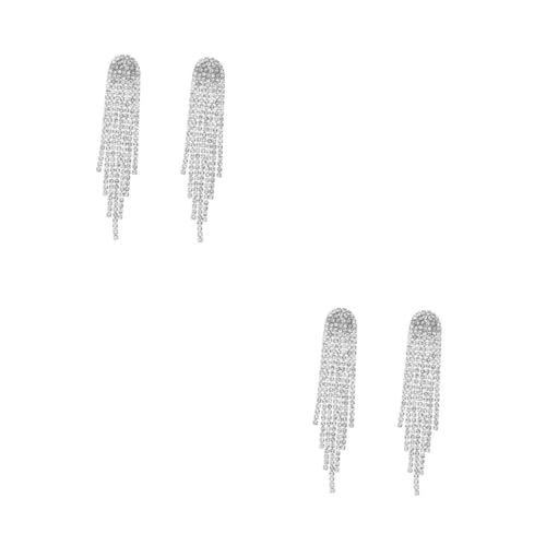 Beavorty 2 Paare Statement Ohrhänger Damen Silber mit Wasserfall Quaste und Funkelnden Strasssteinen Ohrschmuck Besonderheit für Hochzeit Party und Festliche Anlässe von Beavorty