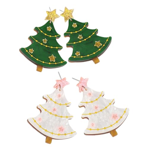 Beavorty 2 Paare Weihnachtliche Ohrstecker Weihnachtsbaum Ohrringe Leicht Modisch Festlich Damen Teen Mädchen von Beavorty