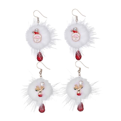 Beavorty 2 Paare Weihnachtsohrringe mit Schneemann und Flauschige Süße Dangle Ohrringe für Winterfeiern und Festliche Anlässe Geschenkbox Enthalten von Beavorty