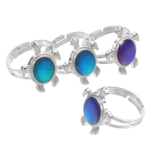 Beavorty 2 Sätze Farbwechsel Ring Für Erwachsene Teiliges Schildkröten Design Temperaturabhängiger Emotionsring Lustiger Schmuck Zur Stimmungsanzeige 4 Stücke * 2 von Beavorty