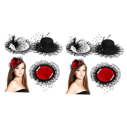 Beavorty 2 Sätze Hut Haarschmuck Dame Erwachsene Elegante Hüte Charmant Fascinator-mütze Mit Schleife Kopfbedeckungen Für Teepartys Hutdekorationen Gittergewebe 3 Stück * 2 von Beavorty